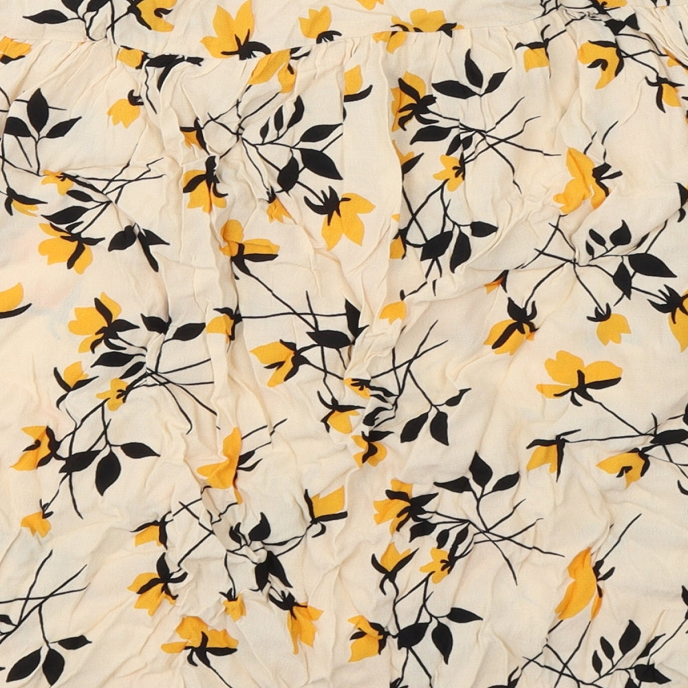 George Womens Yellow Floral Viscose Basic Blouse Size 16 V-Neck