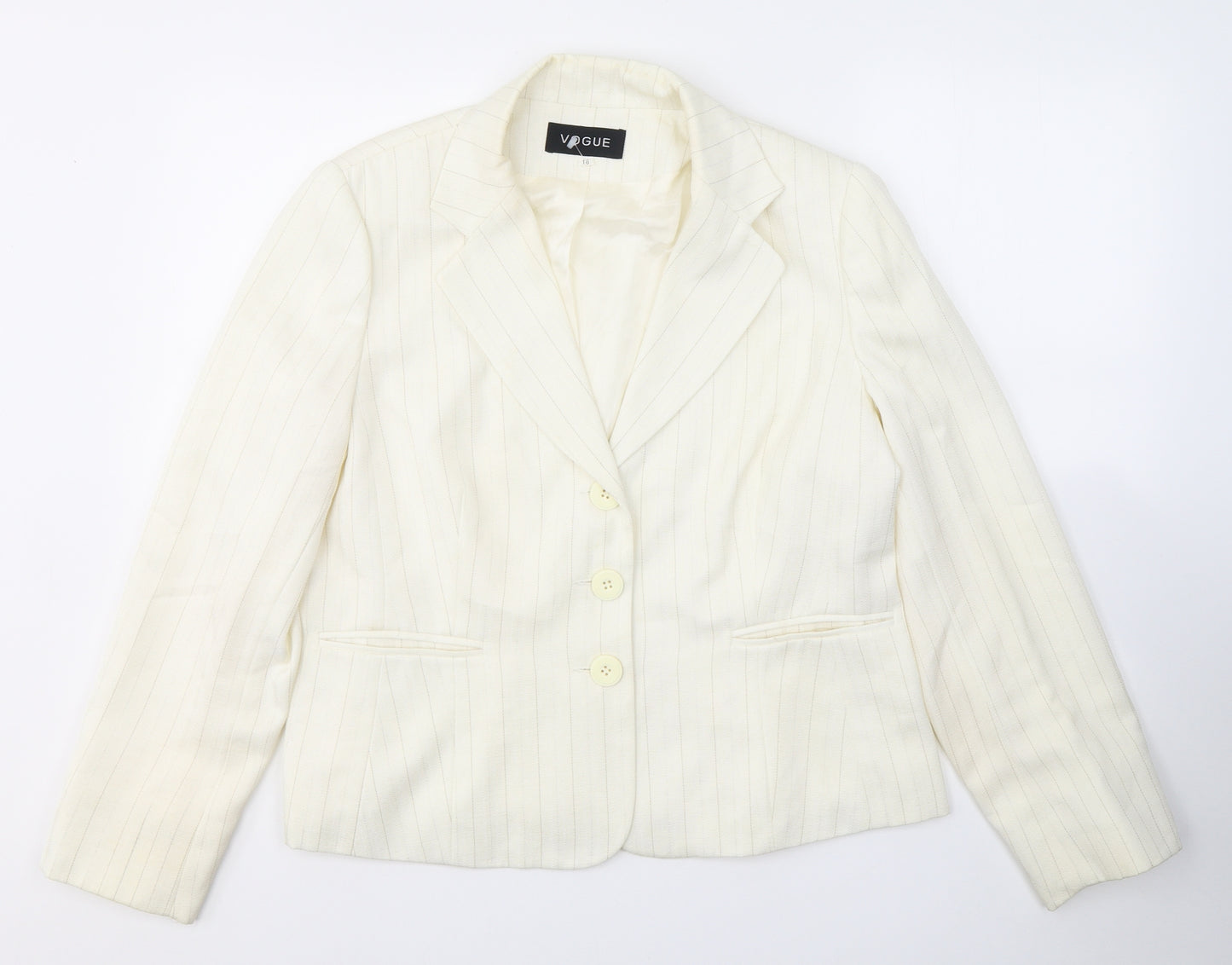Vogue Womens Ivory Striped  Jacket Blazer Size 16  Button