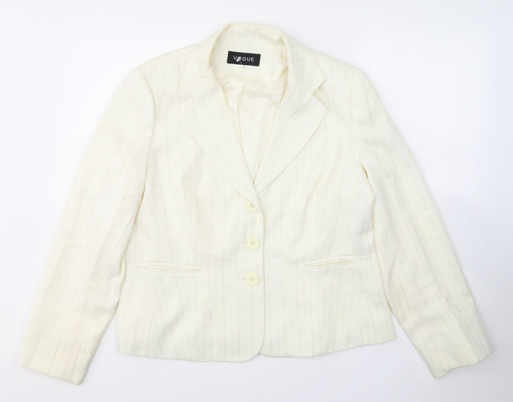 Vogue Womens Ivory Striped  Jacket Blazer Size 16  Button