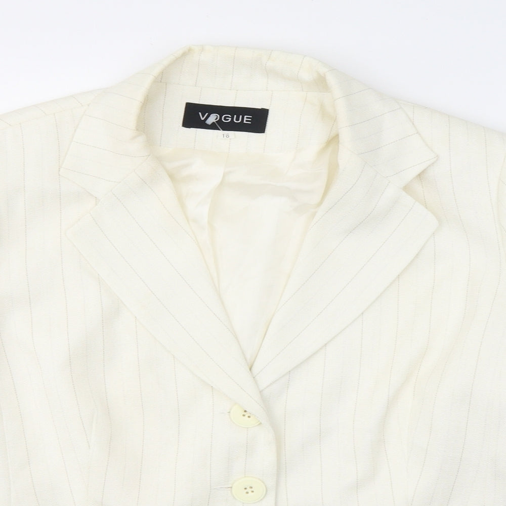Vogue Womens Ivory Striped  Jacket Blazer Size 16  Button