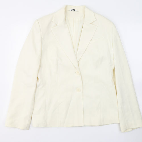 ELEGANCE Womens Ivory Striped Polyester Jacket Suit Jacket Size 14