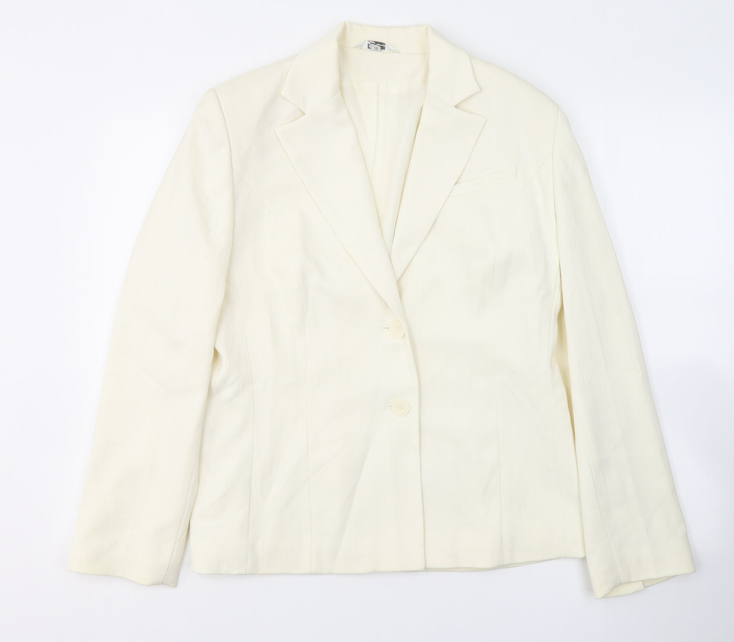 ELEGANCE Womens Ivory Striped Polyester Jacket Suit Jacket Size 14