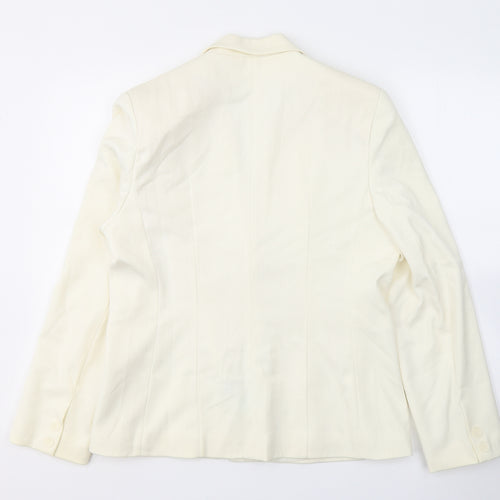 ELEGANCE Womens Ivory Striped Polyester Jacket Suit Jacket Size 14