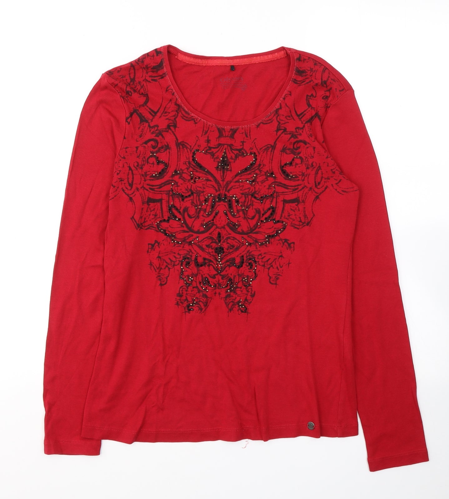 Olsen Womens Red  Cotton Basic Blouse Size 12 Round Neck