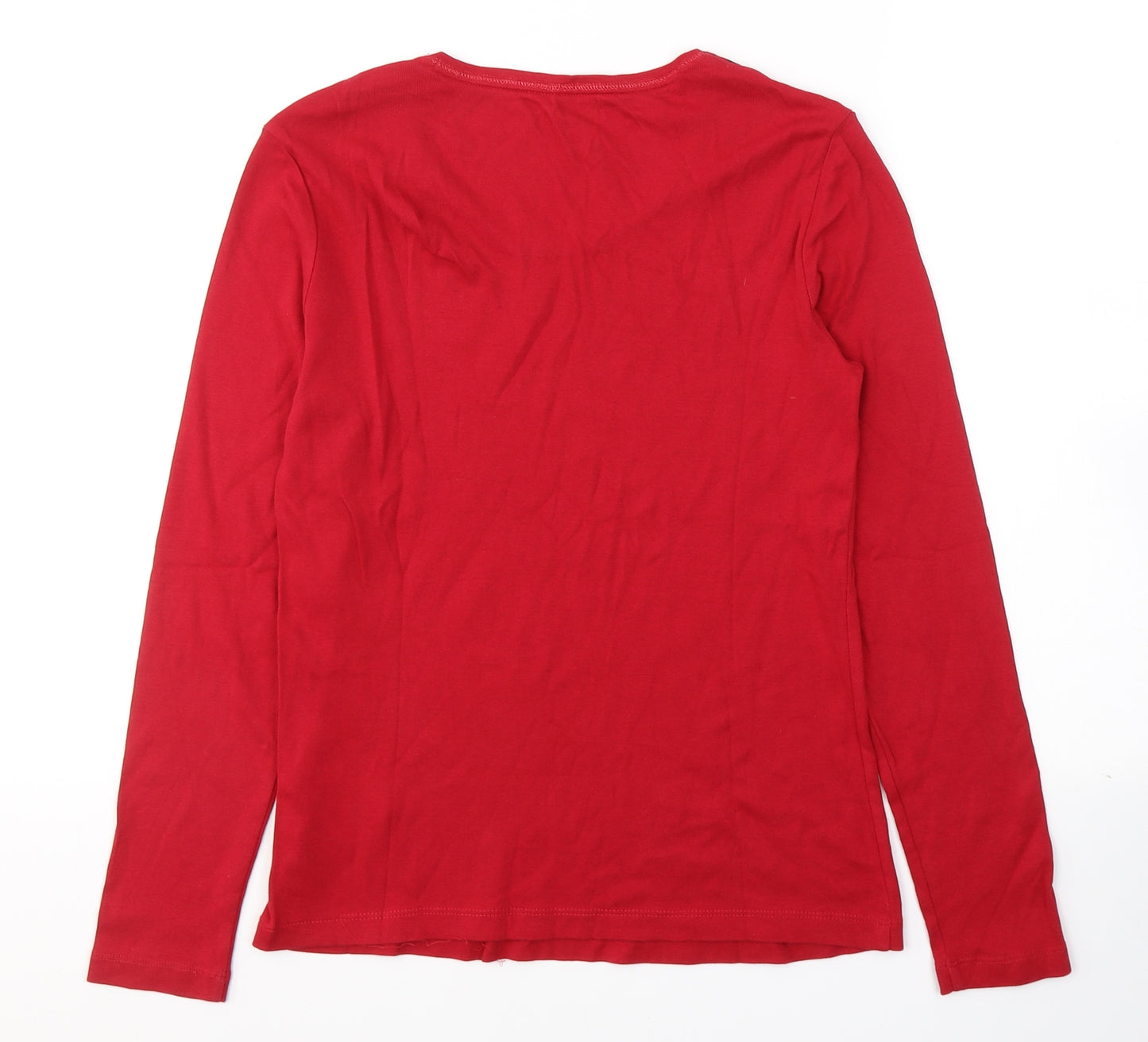 Olsen Womens Red  Cotton Basic Blouse Size 12 Round Neck