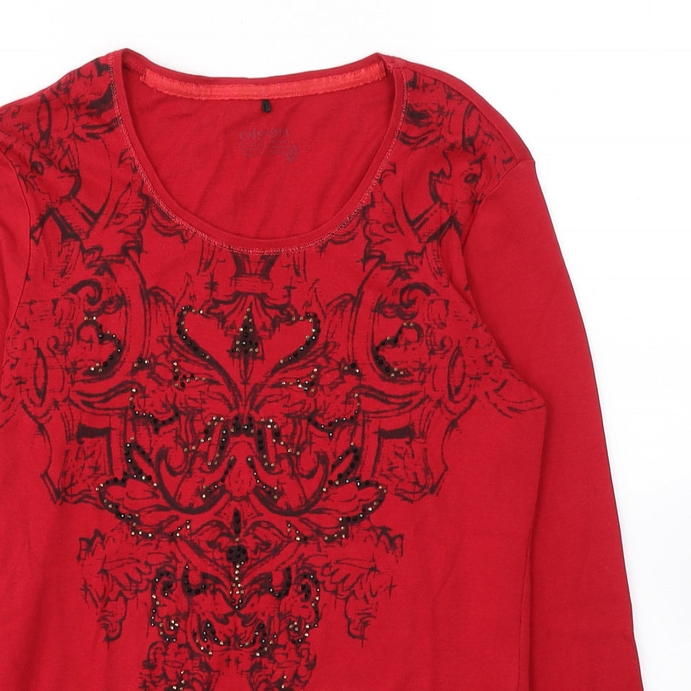 Olsen Womens Red  Cotton Basic Blouse Size 12 Round Neck