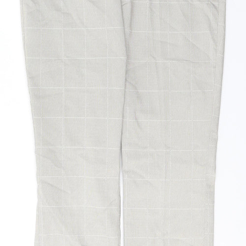 H&M Womens Grey Plaid Cotton Trousers  Size 10 L27 in Regular Button