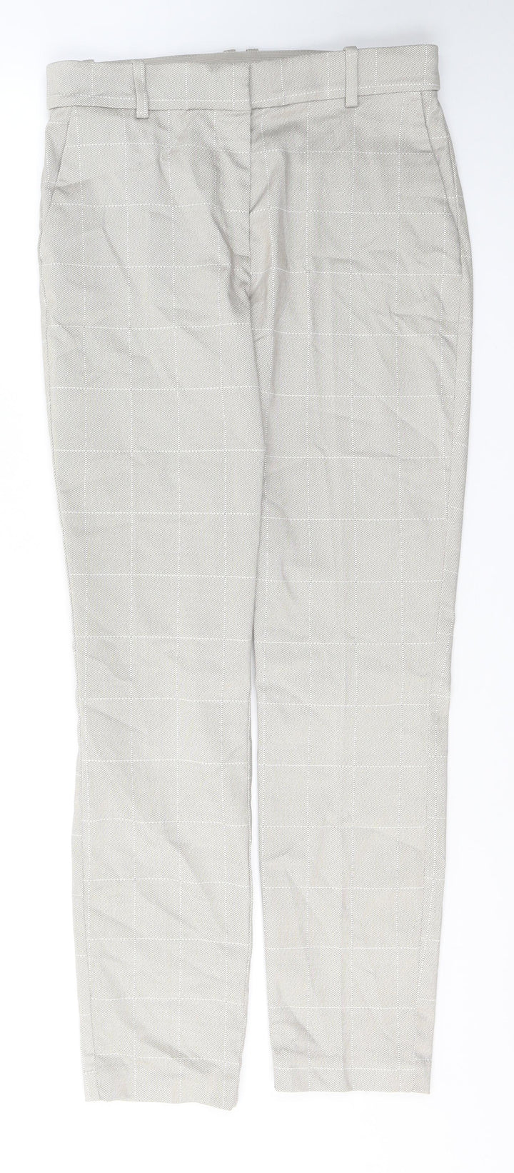 H&M Womens Grey Plaid Cotton Trousers  Size 10 L27 in Regular Button