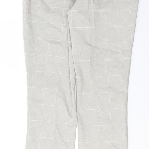 H&M Womens Grey Plaid Cotton Trousers  Size 10 L27 in Regular Button