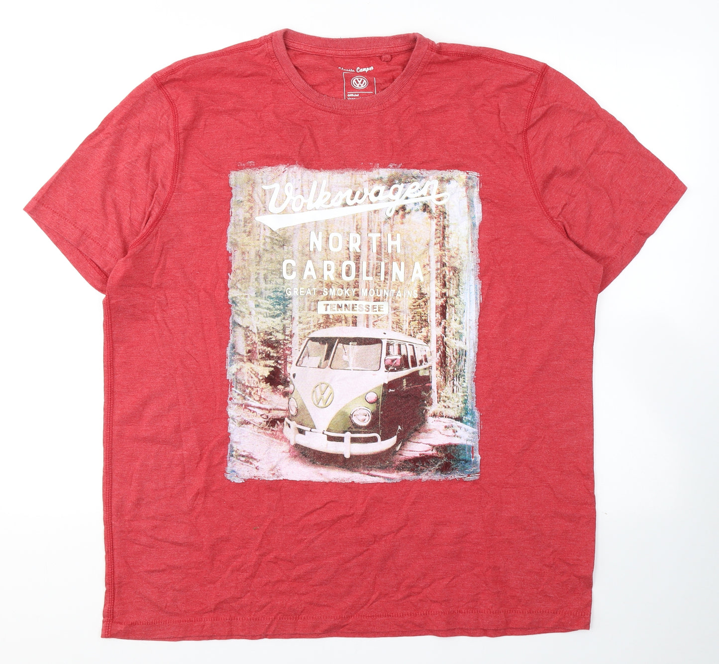 George Mens Red  Polyester  T-Shirt Size XL Round Neck  - Volkswagen