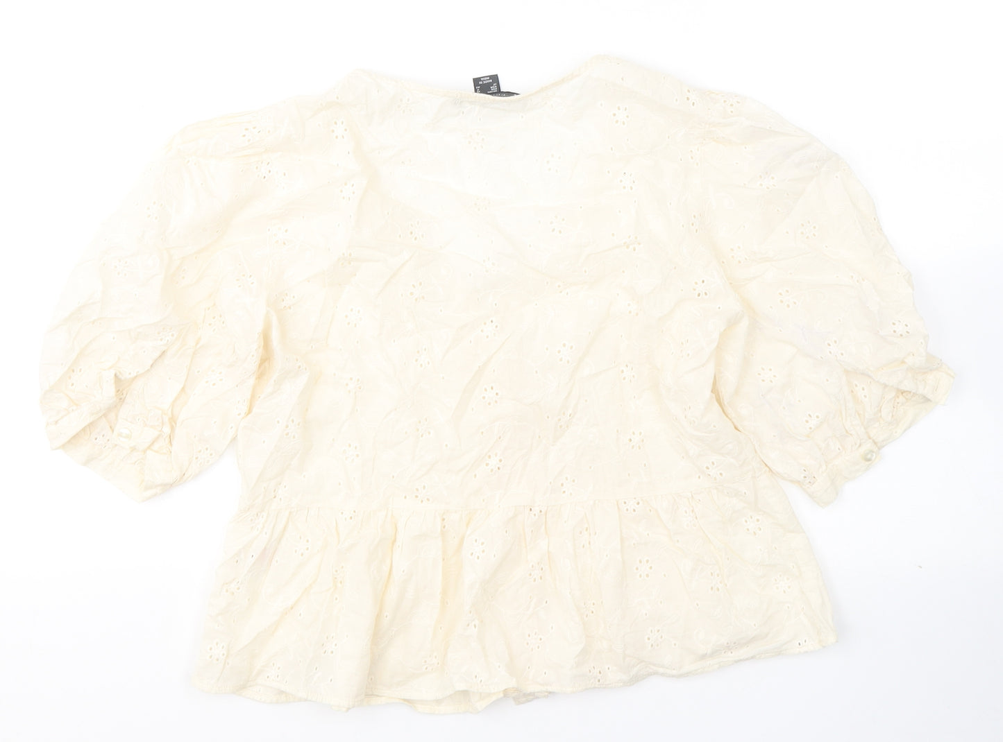Primark Womens Ivory Floral Cotton Basic T-Shirt Size 8 V-Neck