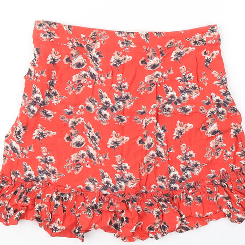 Topshop Womens Red Floral Viscose Flare Skirt Size 8   Zip
