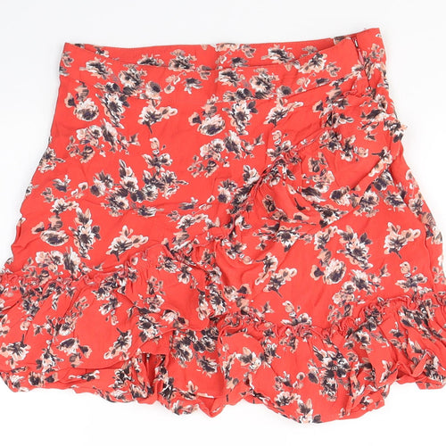 Topshop Womens Red Floral Viscose Flare Skirt Size 8   Zip
