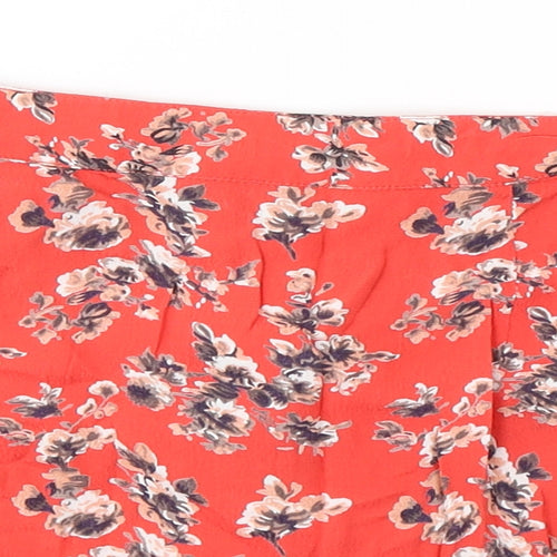 Topshop Womens Red Floral Viscose Flare Skirt Size 8   Zip