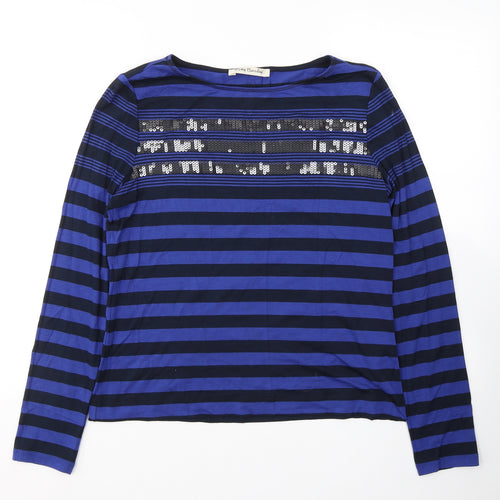 Betty Barclay Womens Blue Striped Viscose Basic Blouse Size 12 Round Neck