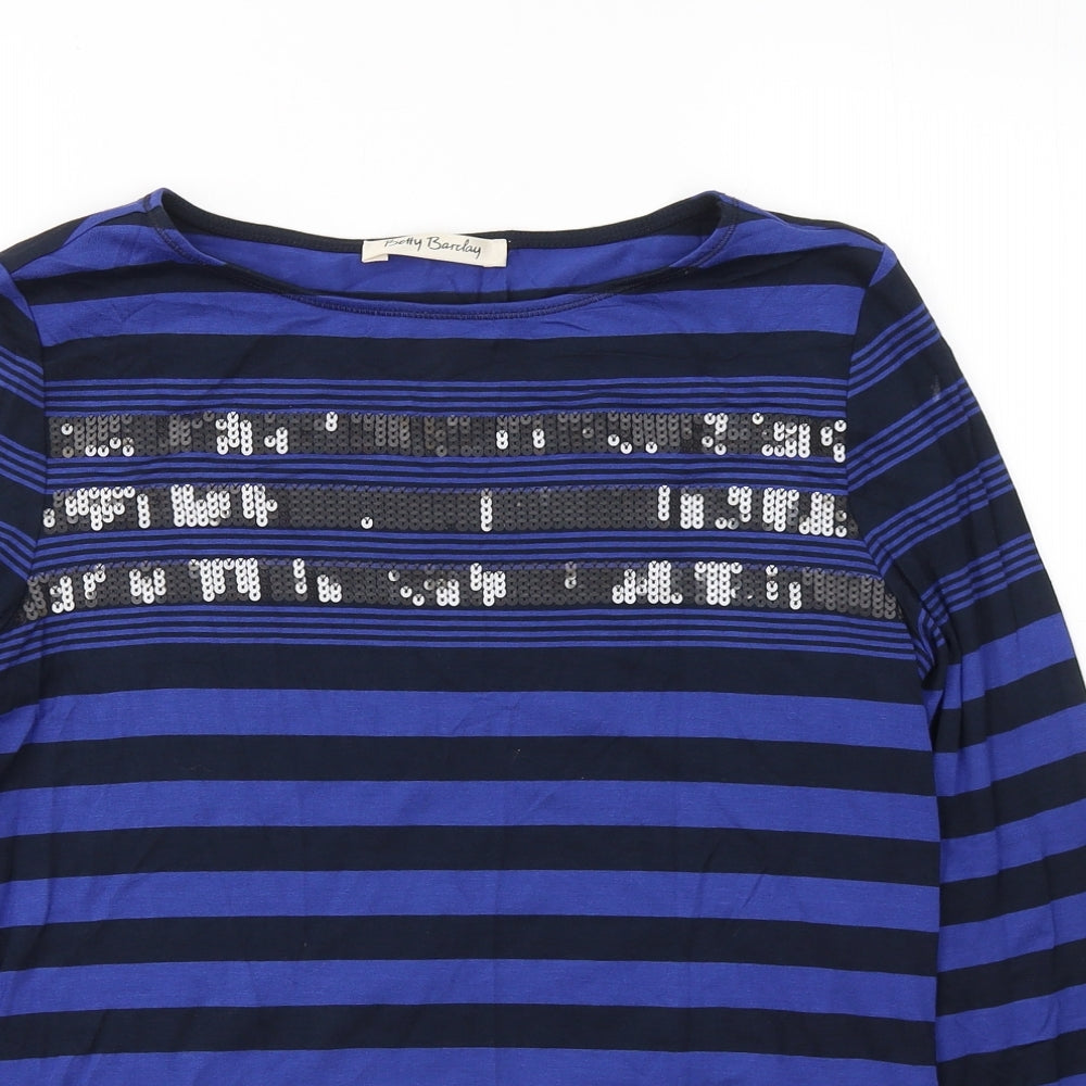 Betty Barclay Womens Blue Striped Viscose Basic Blouse Size 12 Round Neck