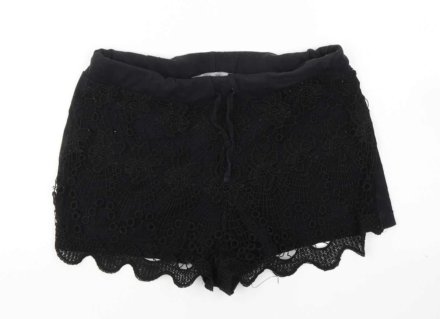 Atmosphere Womens Black Floral Cotton Hot Pants Shorts Size 10 L3 in Regular Drawstring