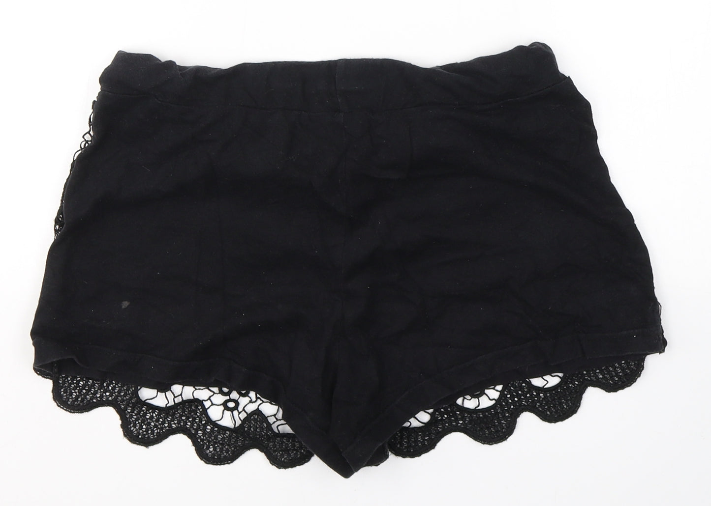 Atmosphere Womens Black Floral Cotton Hot Pants Shorts Size 10 L3 in Regular Drawstring