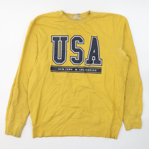 H&M Mens Yellow  Cotton Pullover Sweatshirt Size S
