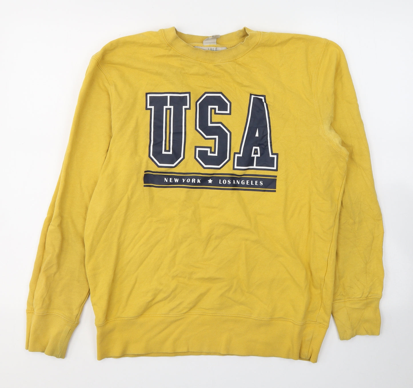 H&M Mens Yellow  Cotton Pullover Sweatshirt Size S