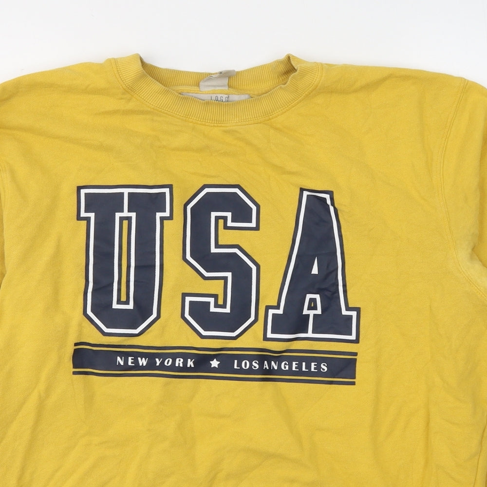 H&M Mens Yellow  Cotton Pullover Sweatshirt Size S