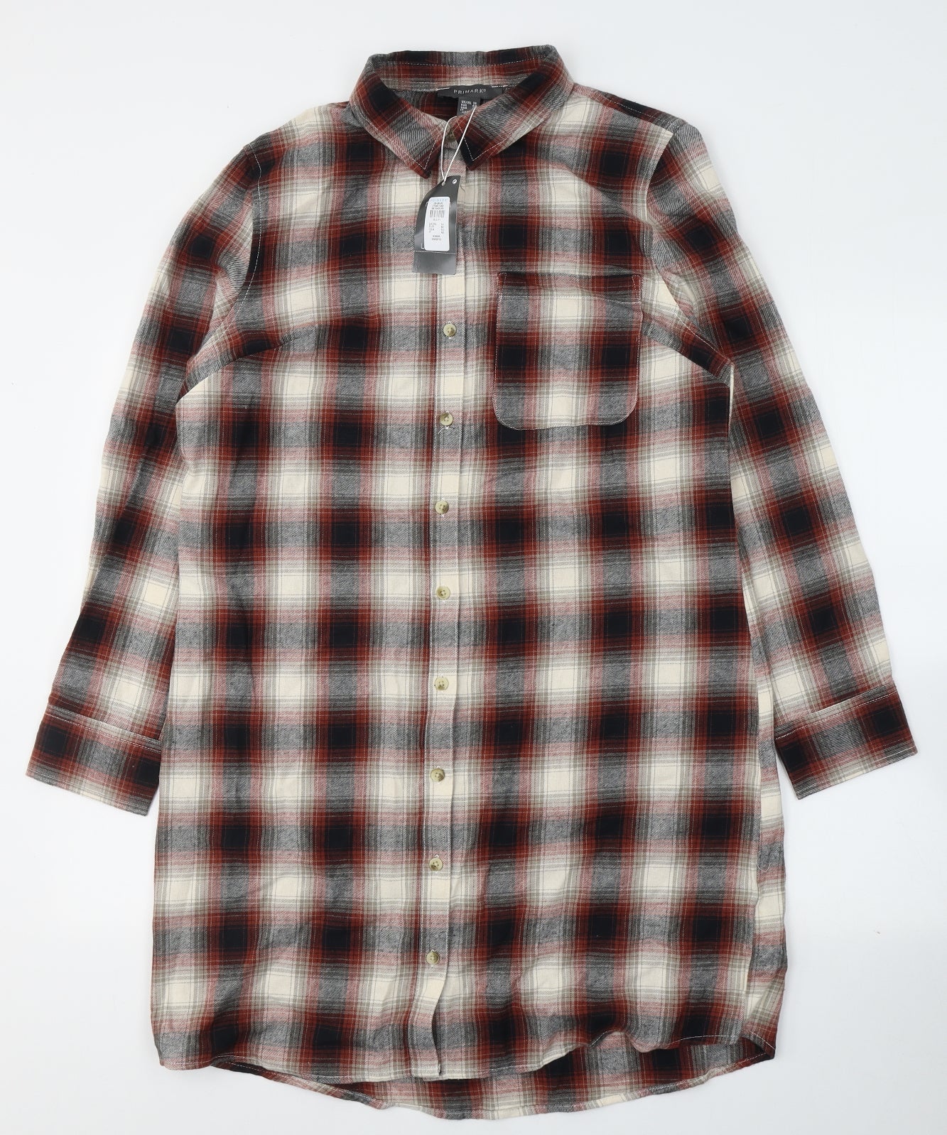Primark Womens Red Plaid Cotton Basic Button-Up Size 14 Collared