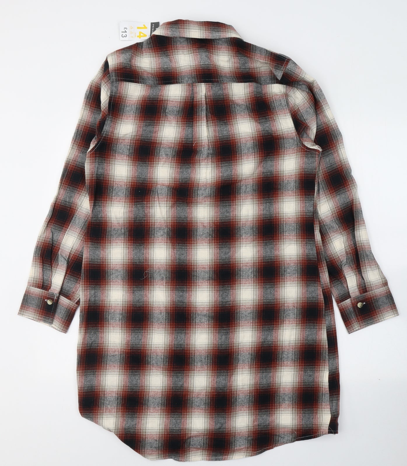 Primark Womens Red Plaid Cotton Basic Button-Up Size 14 Collared