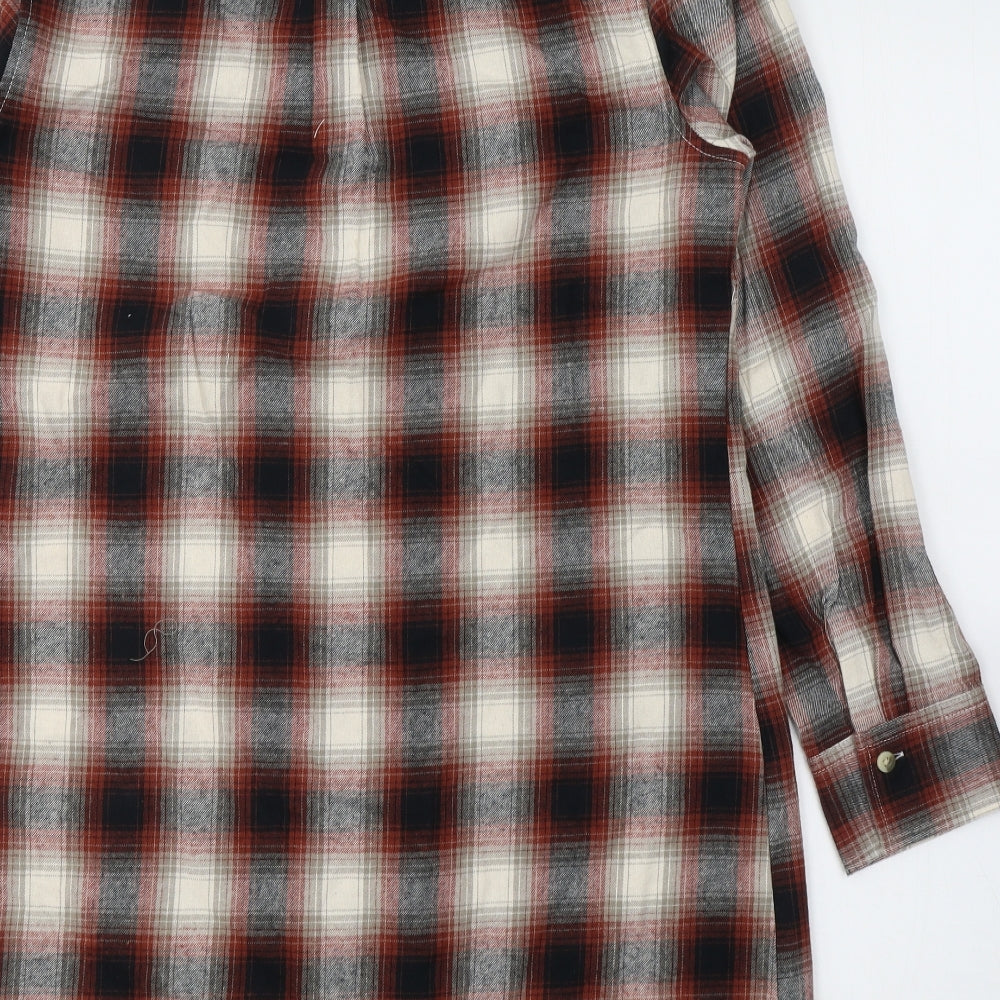 Primark Womens Red Plaid Cotton Basic Button-Up Size 14 Collared