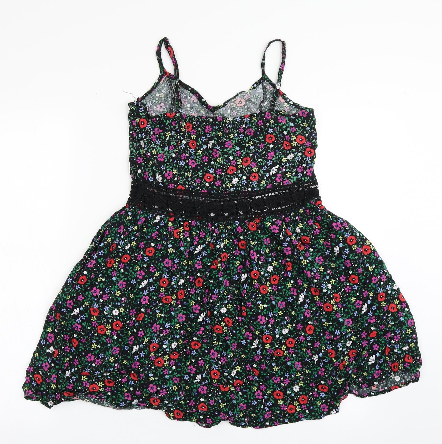 New Look Girls Black Floral 100% Cotton Camisole Blouse Size 13 Years V-Neck Zip