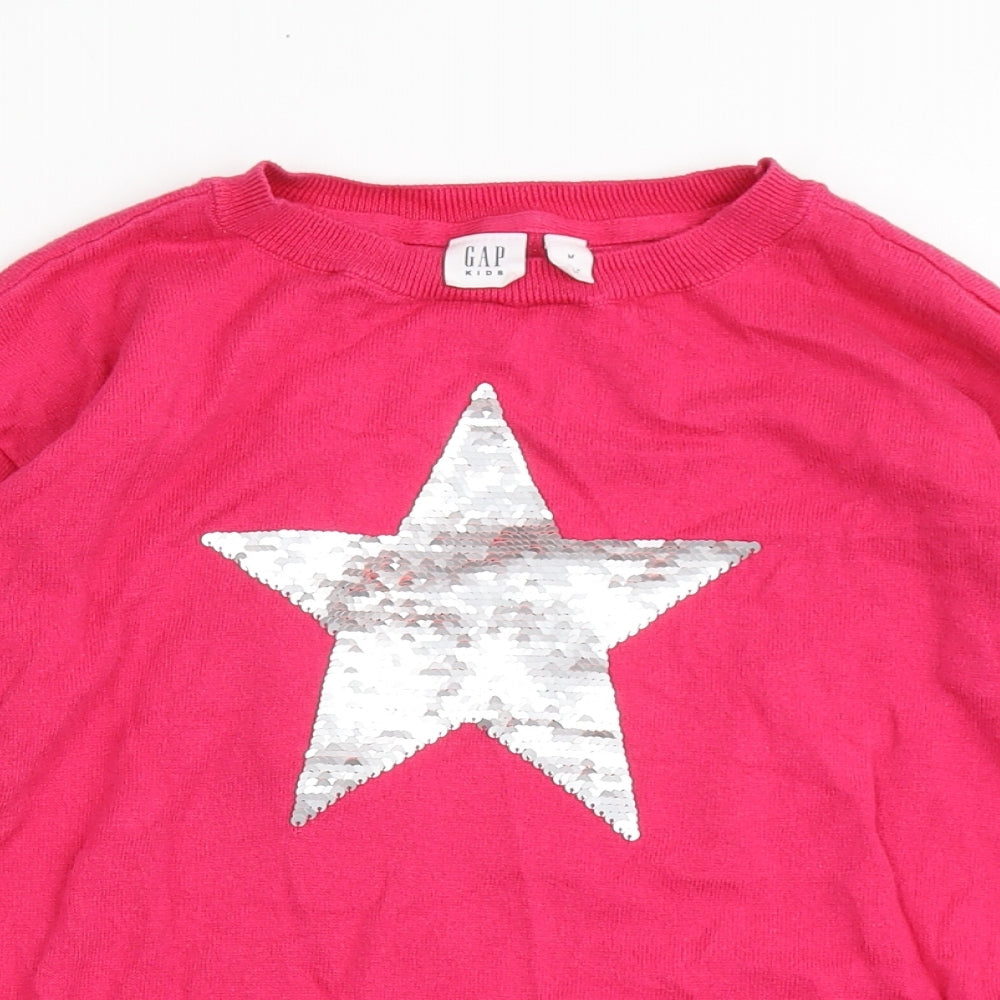 Gap  Girls Pink Round Neck  100% Cotton Pullover Jumper Size M  Pullover - Star