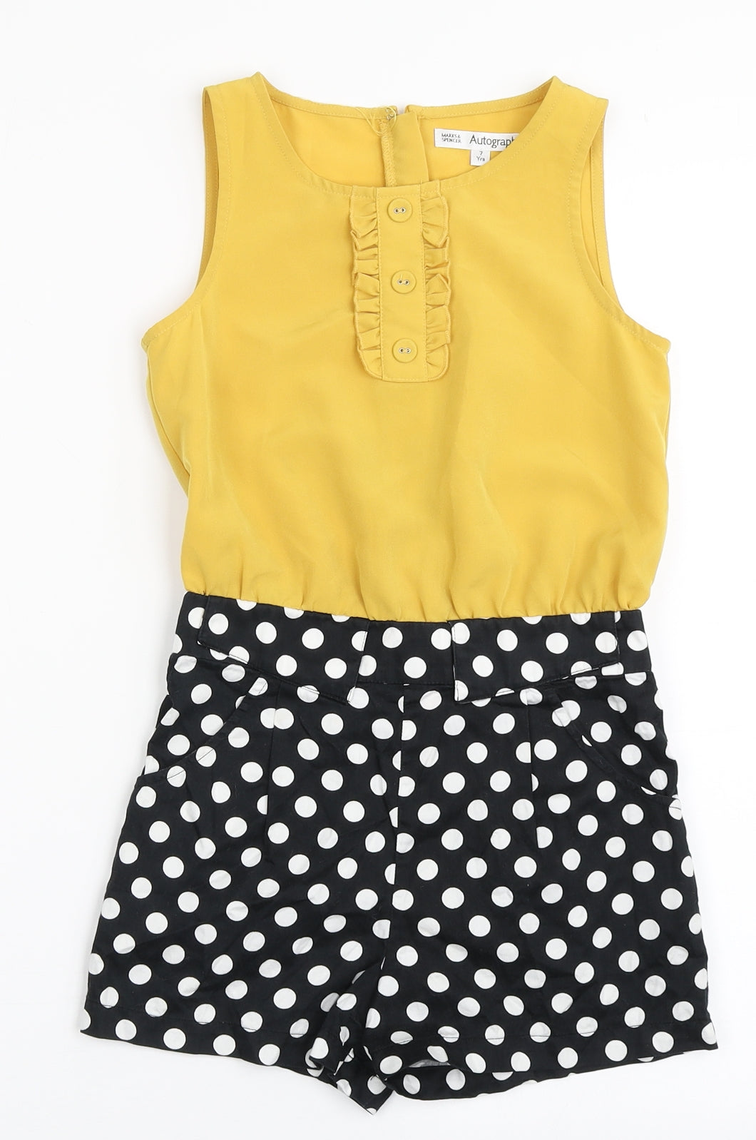 Autograph Girls Yellow Polka Dot 100% Cotton Playsuit One-Piece Size 7 Years  Zip