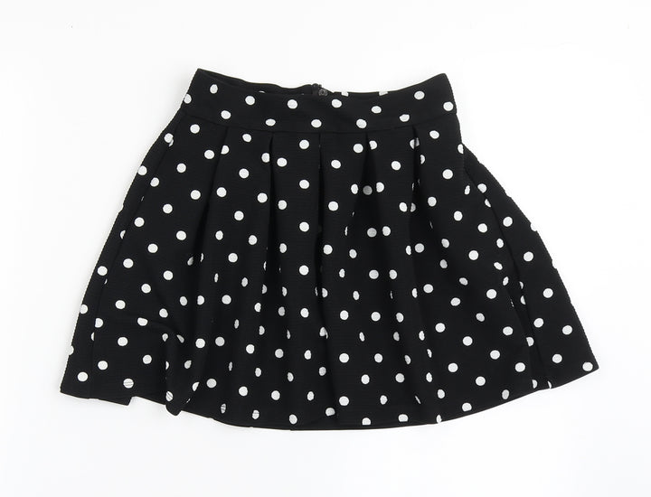 Dunnes Stores Girls Black Polka Dot Polyester Skater Skirt Size 8 Years Regular Zip