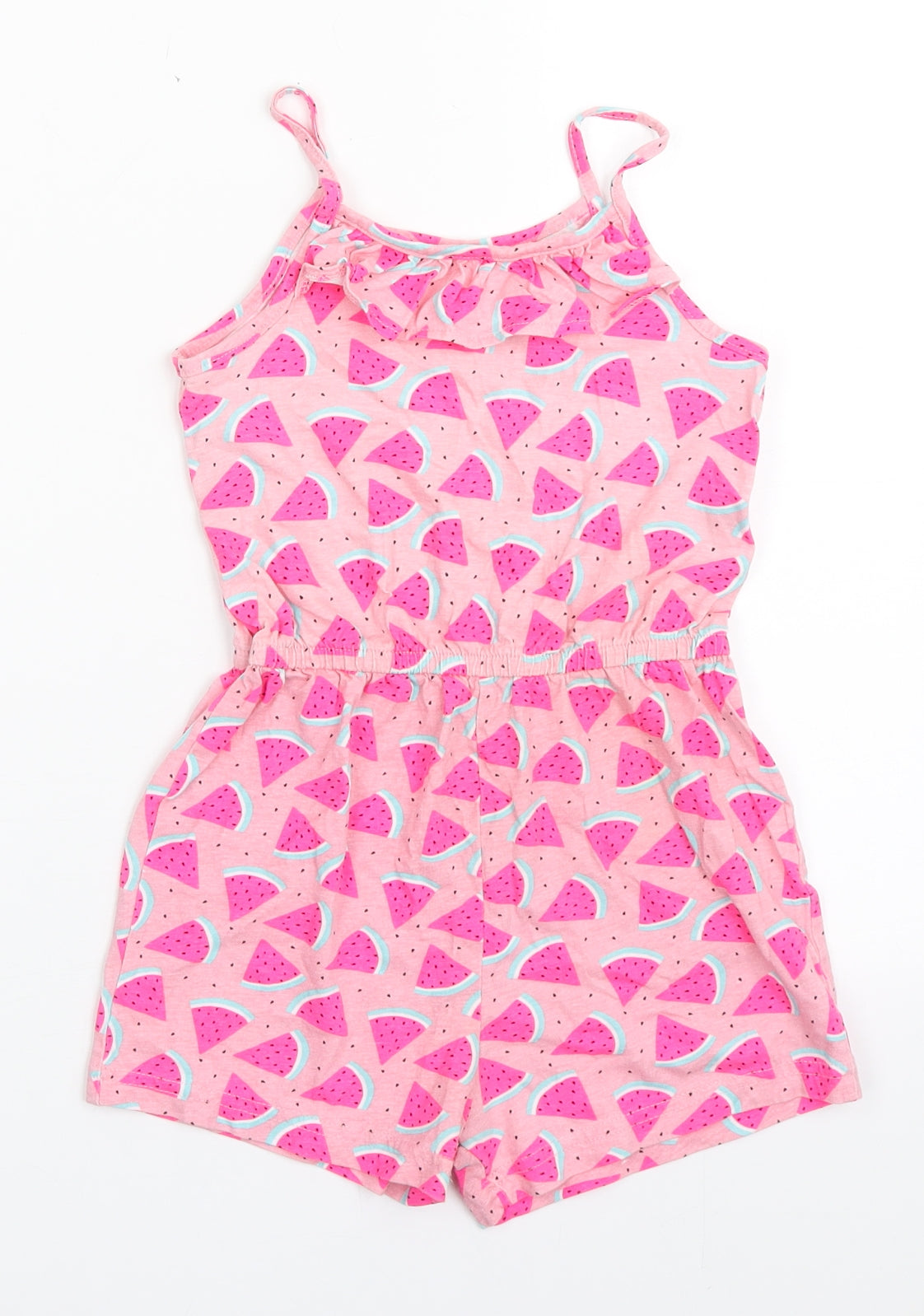 Primark Girls Pink  100% Cotton Playsuit One-Piece Size 5-6 Years  Pullover - Watermelons