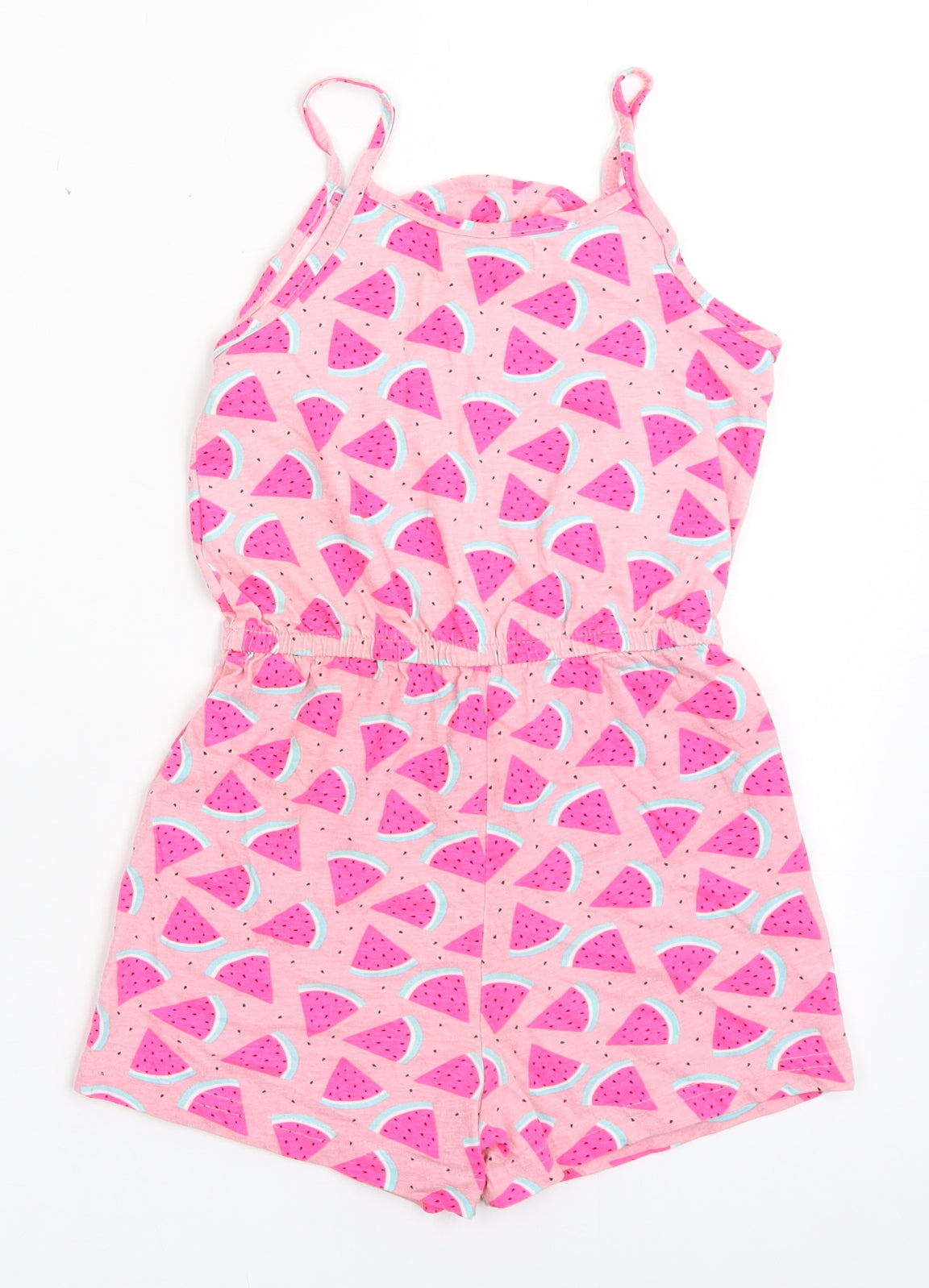 Primark Girls Pink  100% Cotton Playsuit One-Piece Size 5-6 Years  Pullover - Watermelons