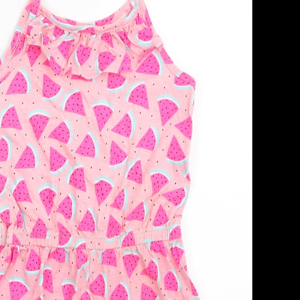 Primark Girls Pink  100% Cotton Playsuit One-Piece Size 5-6 Years  Pullover - Watermelons