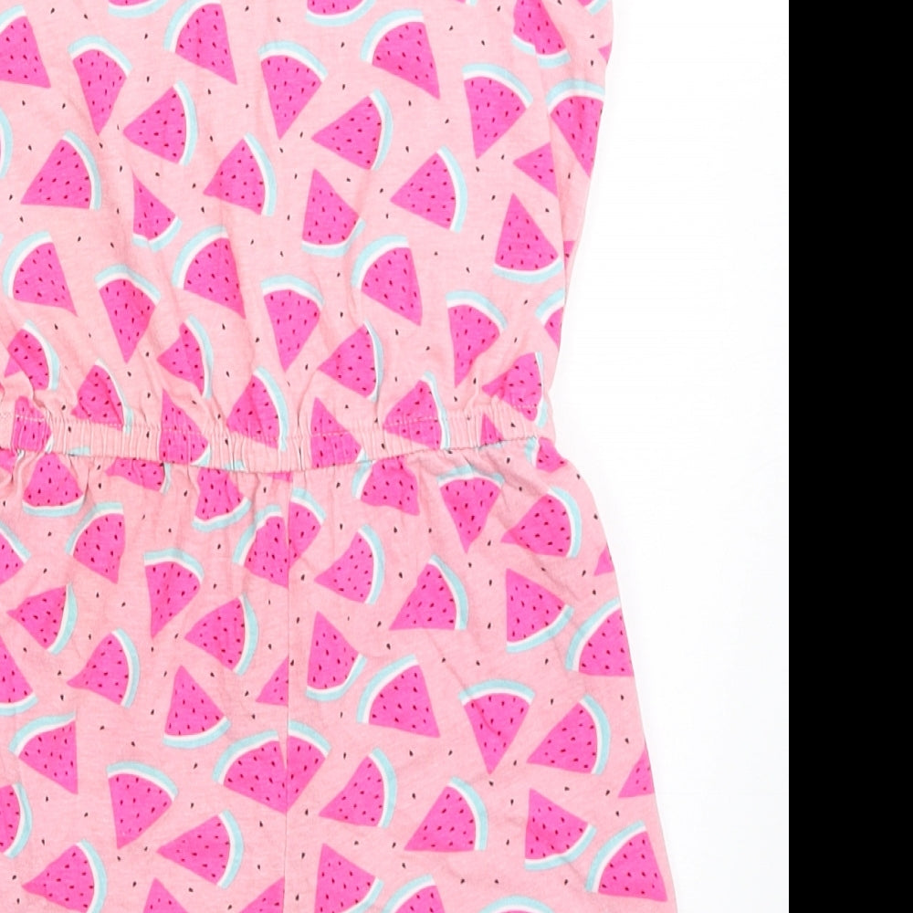 Primark Girls Pink  100% Cotton Playsuit One-Piece Size 5-6 Years  Pullover - Watermelons