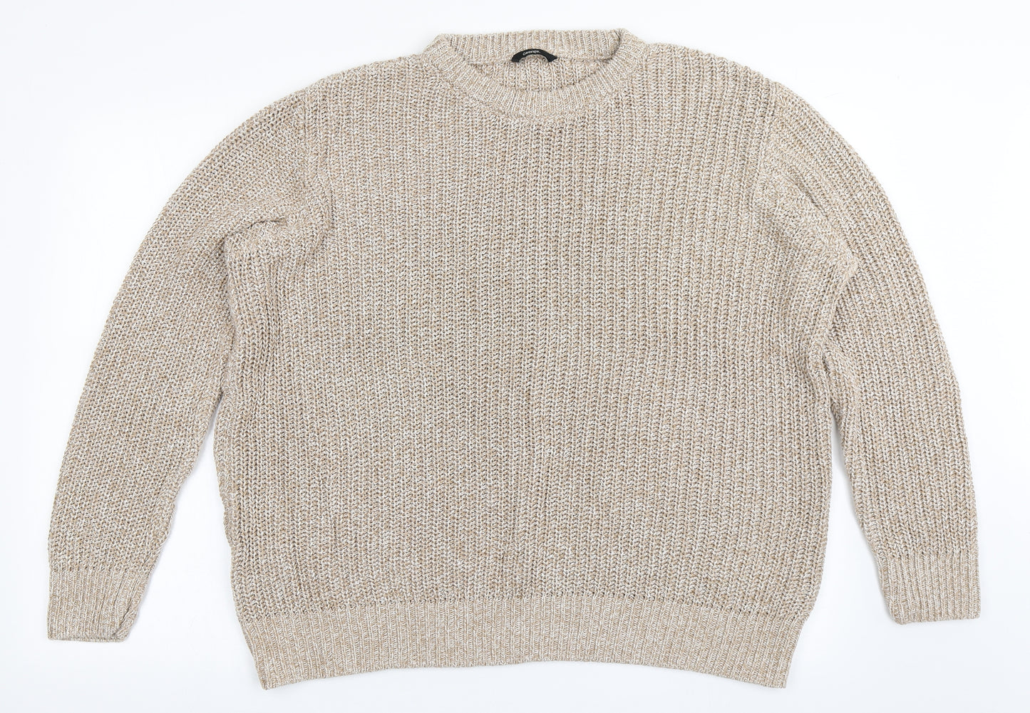George Mens Beige Round Neck  Cotton Pullover Jumper Size L