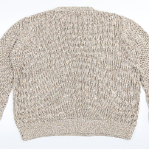 George Mens Beige Round Neck  Cotton Pullover Jumper Size L