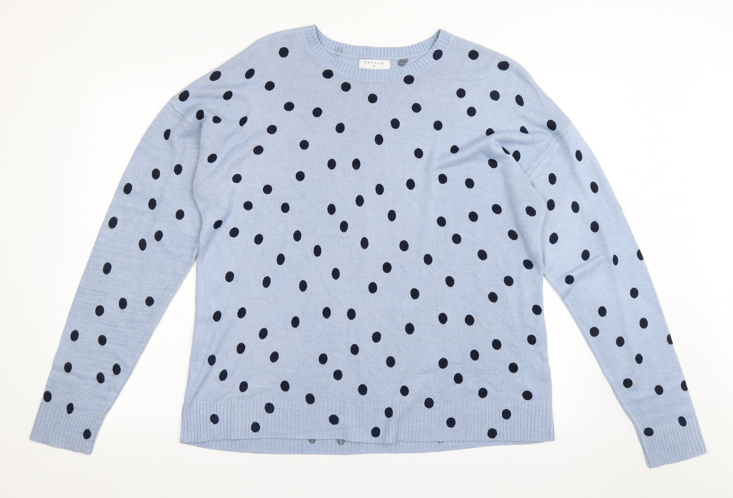 Papaya Womens Blue Round Neck Polka Dot Acrylic Pullover Jumper Size 18