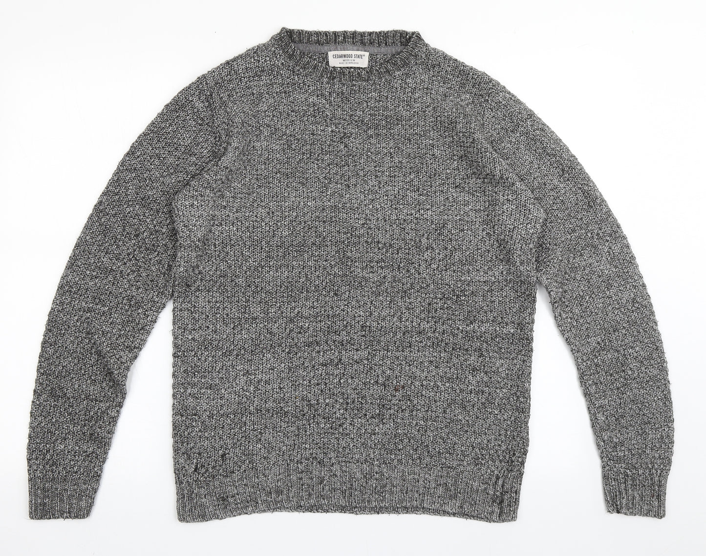 Cedar Wood State Mens Grey Round Neck  Cotton Pullover Jumper Size M