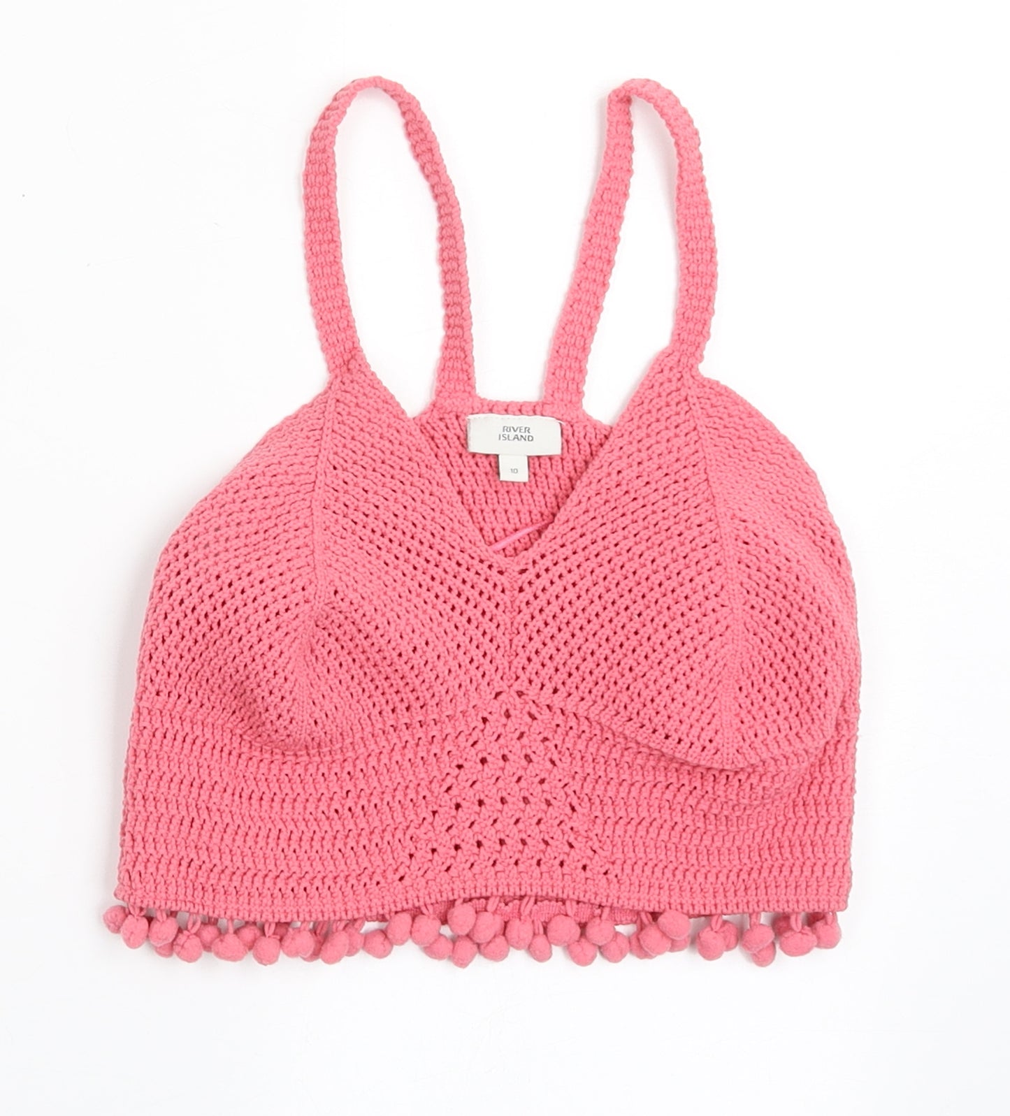 River Island Womens Pink  Polyamide Cropped T-Shirt Size 10 V-Neck