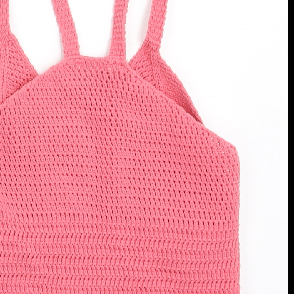 River Island Womens Pink  Polyamide Cropped T-Shirt Size 10 V-Neck