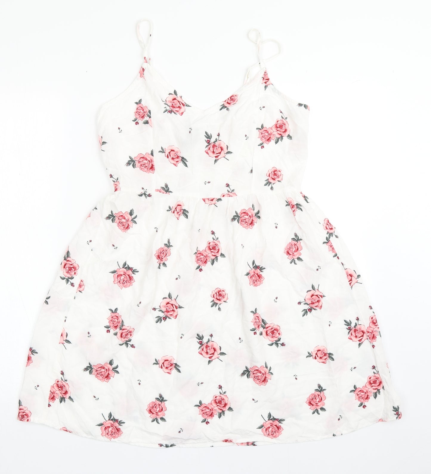 Divided by H&M Womens White Floral Viscose Fit & Flare  Size 12  V-Neck Pullover