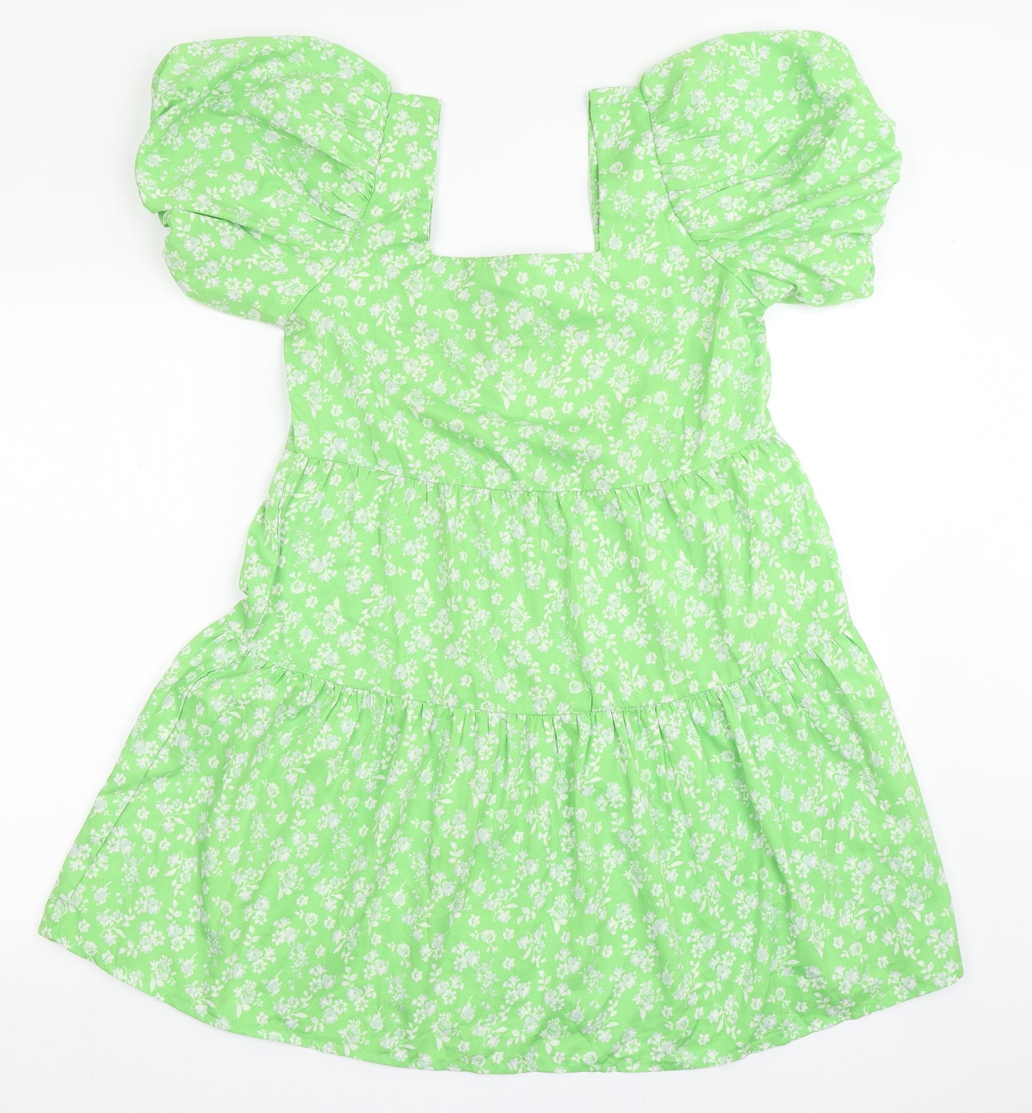 River Island Womens Green Floral Polyester A-Line  Size 8  Square Neck Pullover