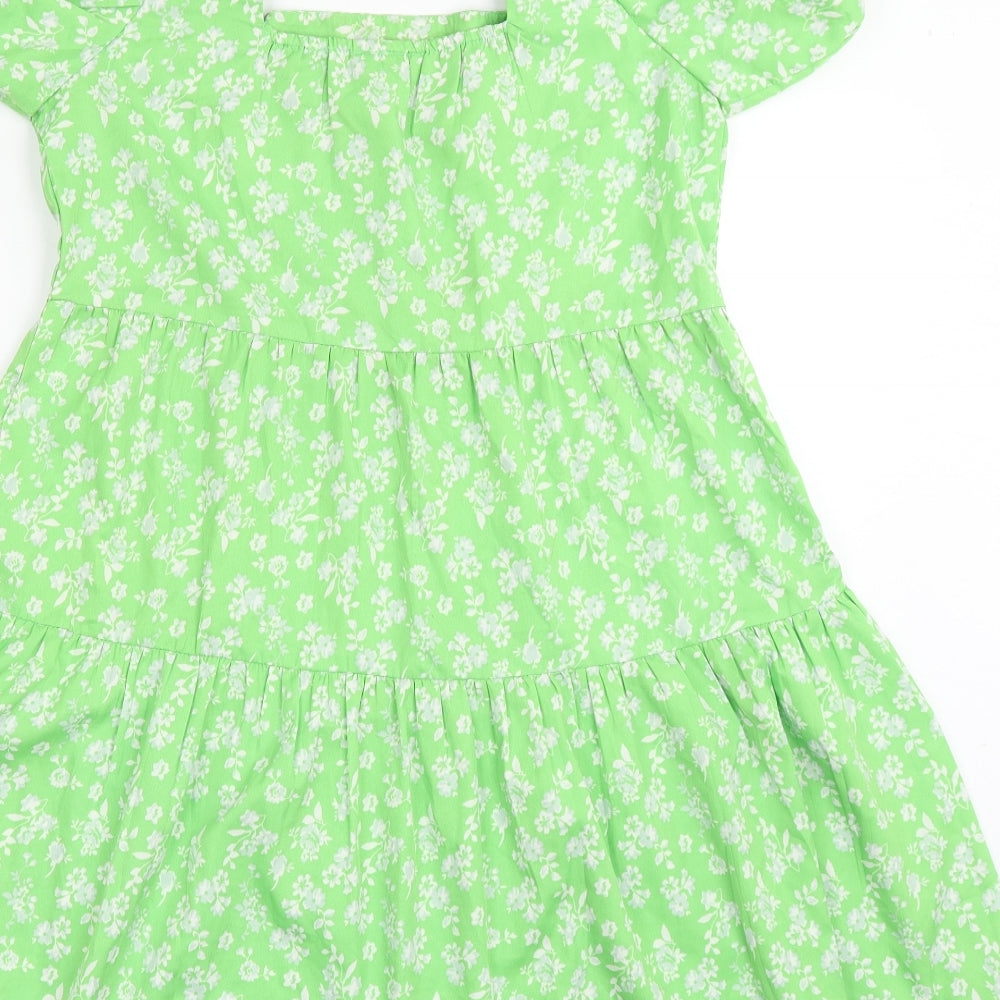 River Island Womens Green Floral Polyester A-Line  Size 8  Square Neck Pullover