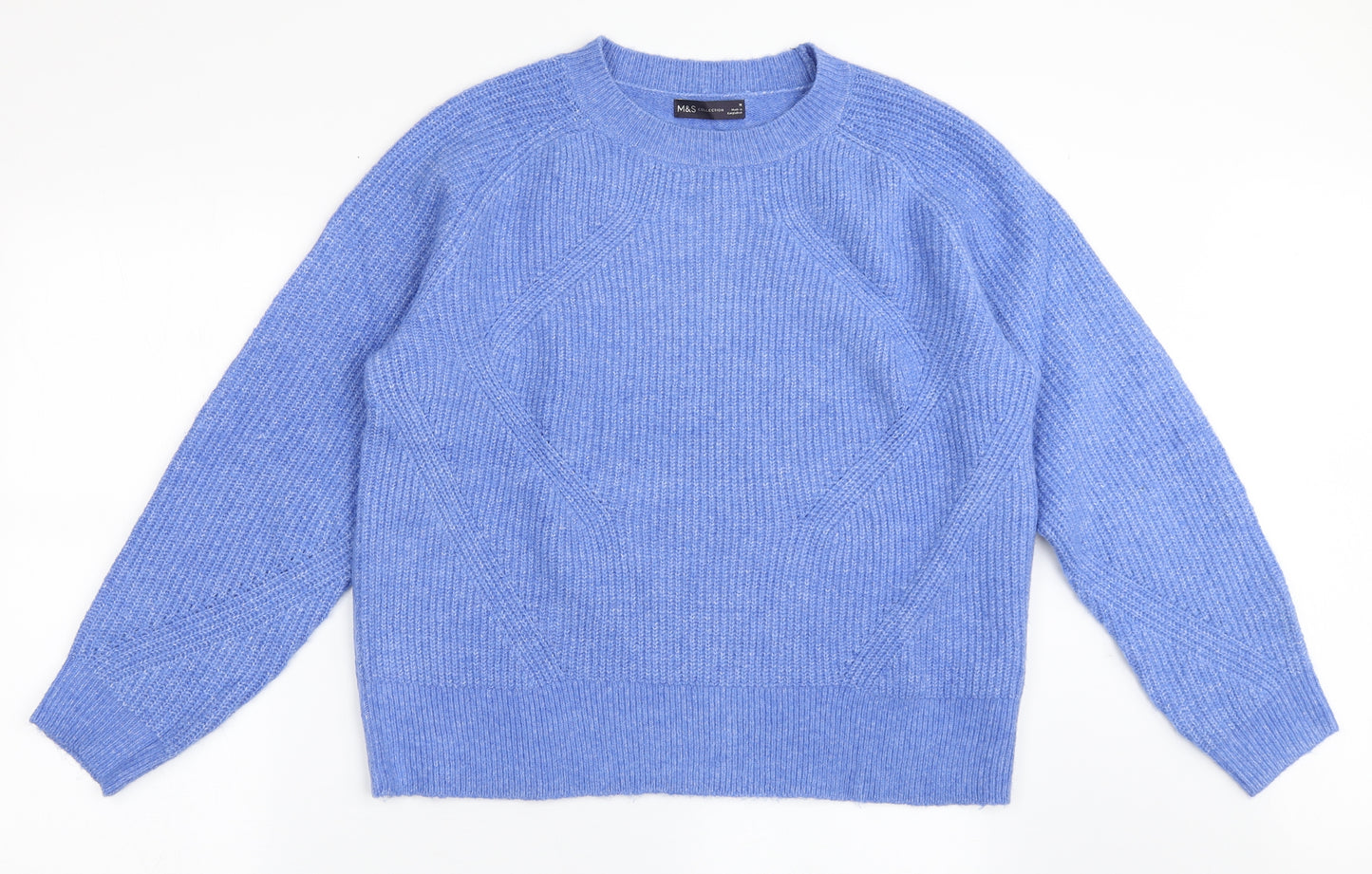 Marks and Spencer Womens Blue Round Neck  Acrylic Pullover Jumper Size M
