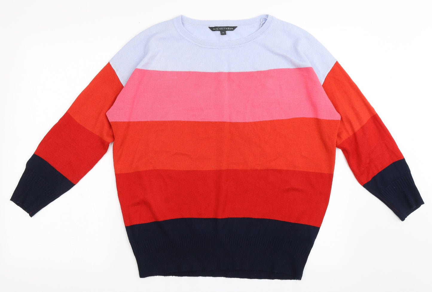 Bonmarché Womens Multicoloured Round Neck Striped Acrylic Pullover Jumper Size 12