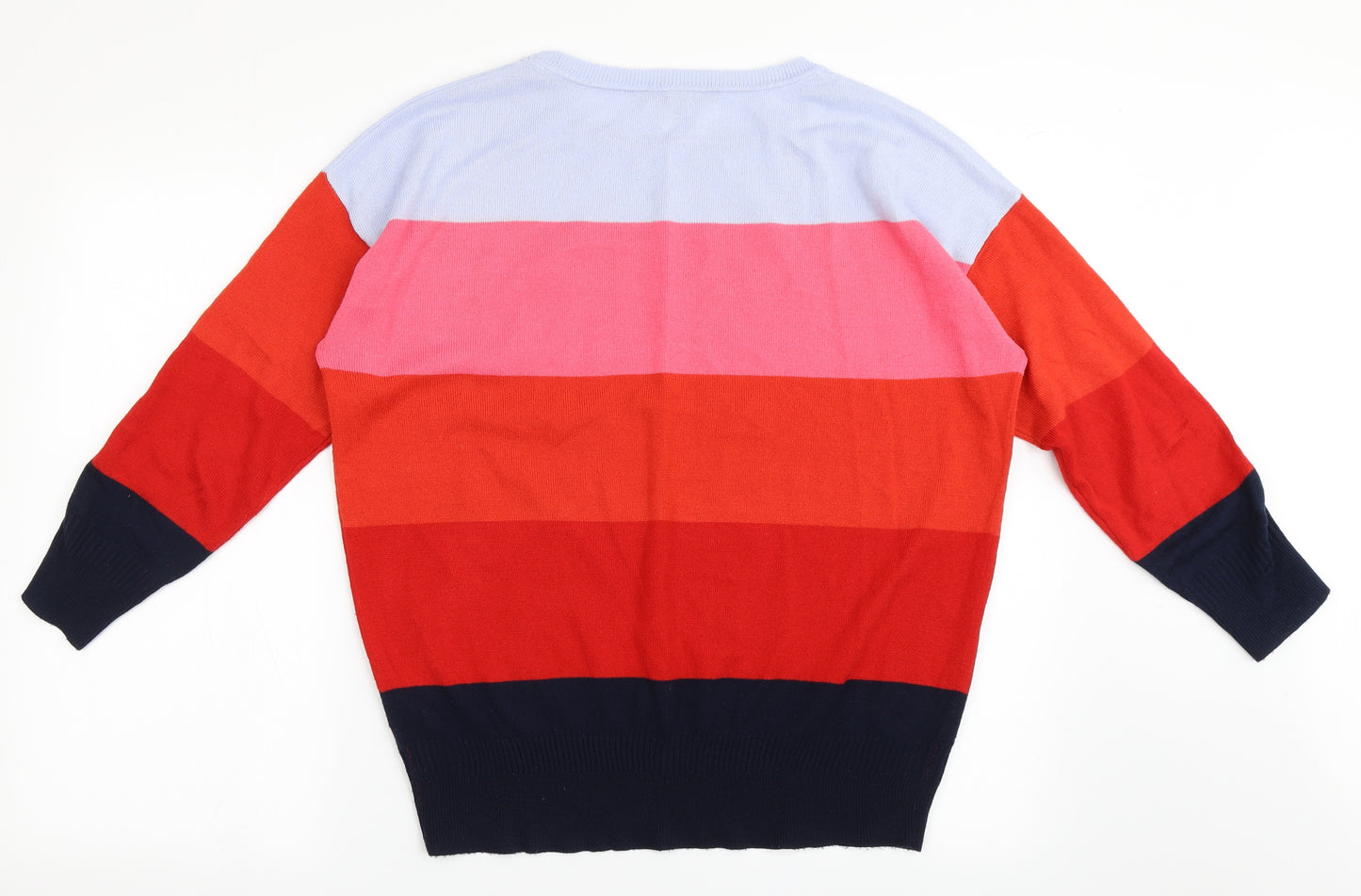 Bonmarché Womens Multicoloured Round Neck Striped Acrylic Pullover Jumper Size 12