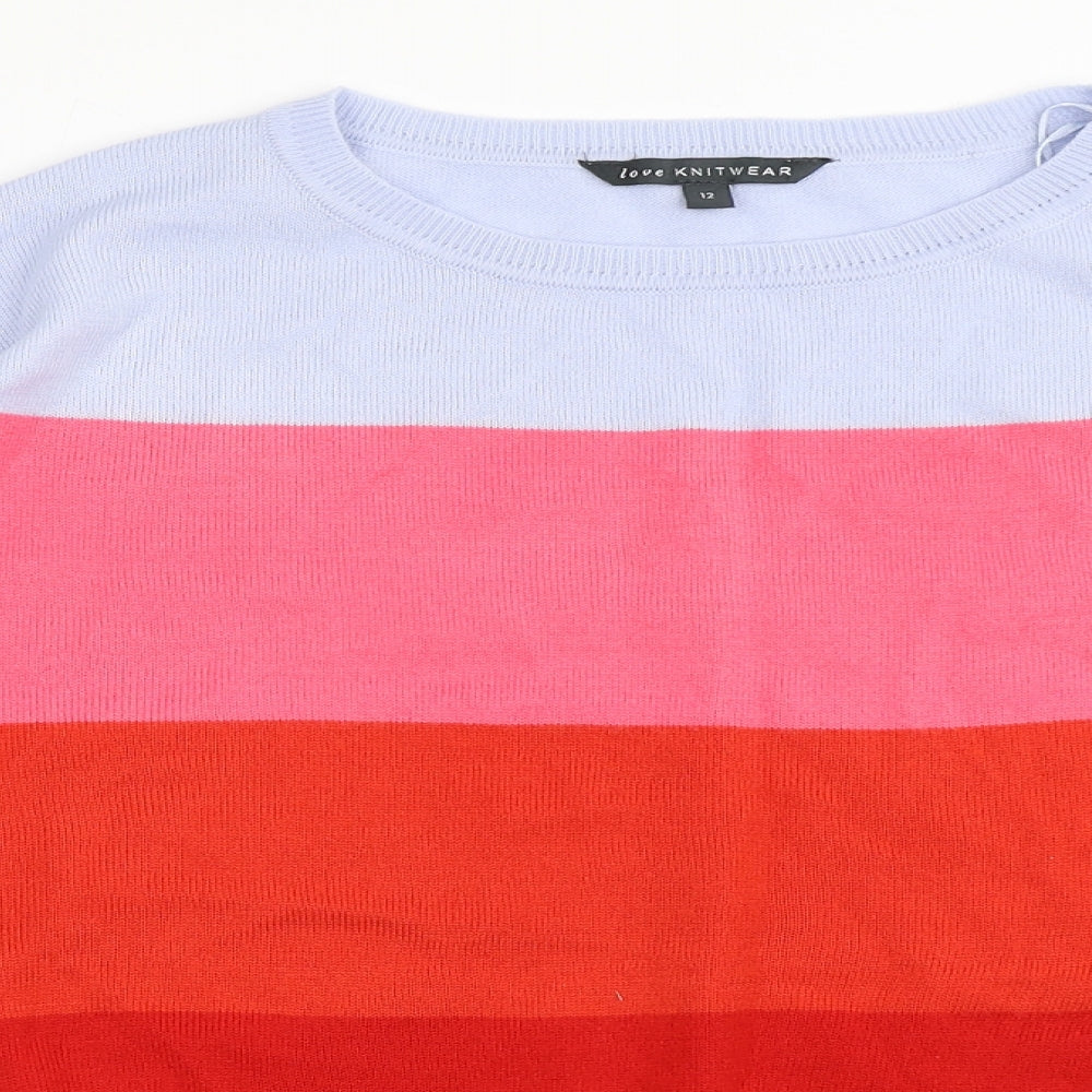Bonmarché Womens Multicoloured Round Neck Striped Acrylic Pullover Jumper Size 12