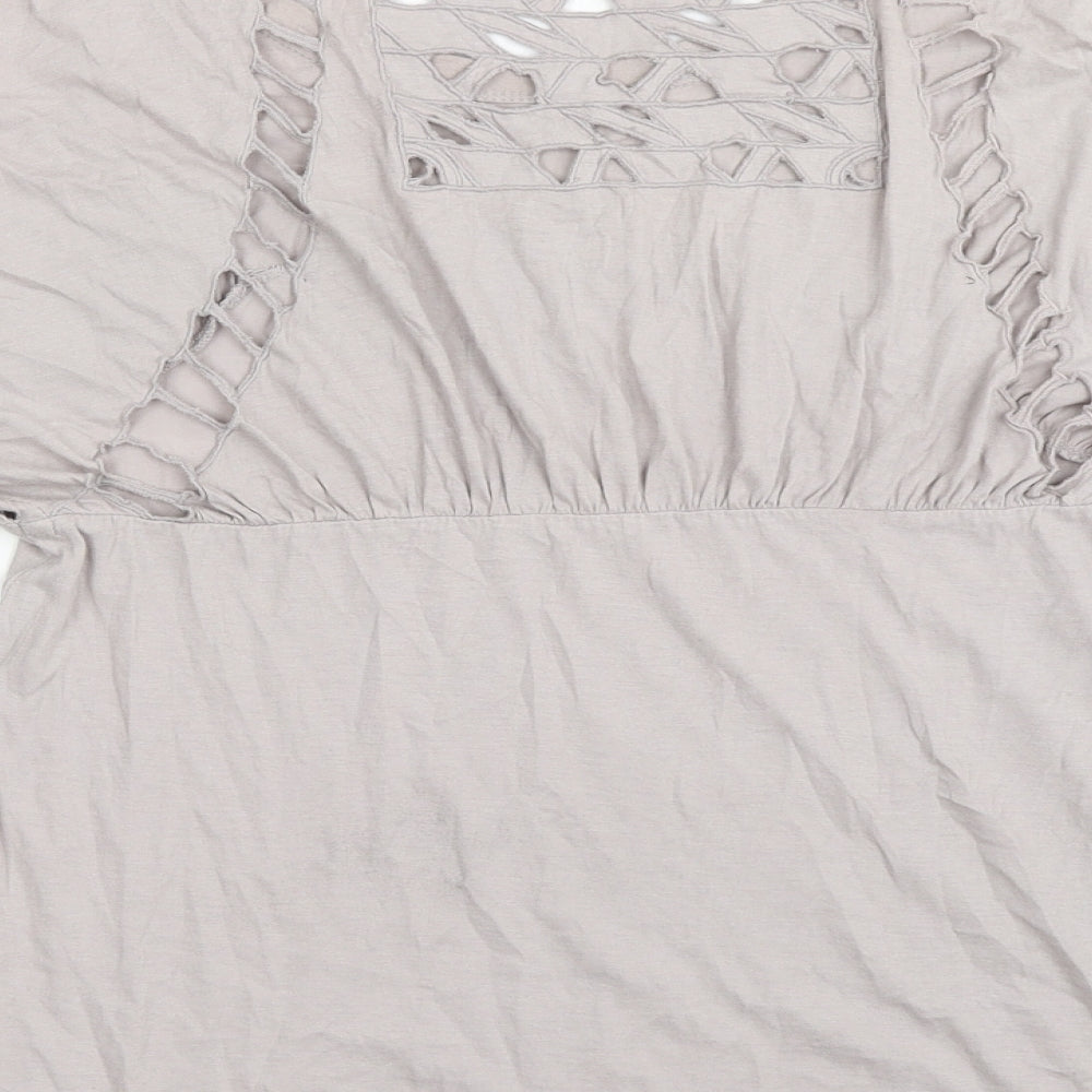 Topshop Womens Grey  100% Cotton Basic T-Shirt Size 8 Scoop Neck